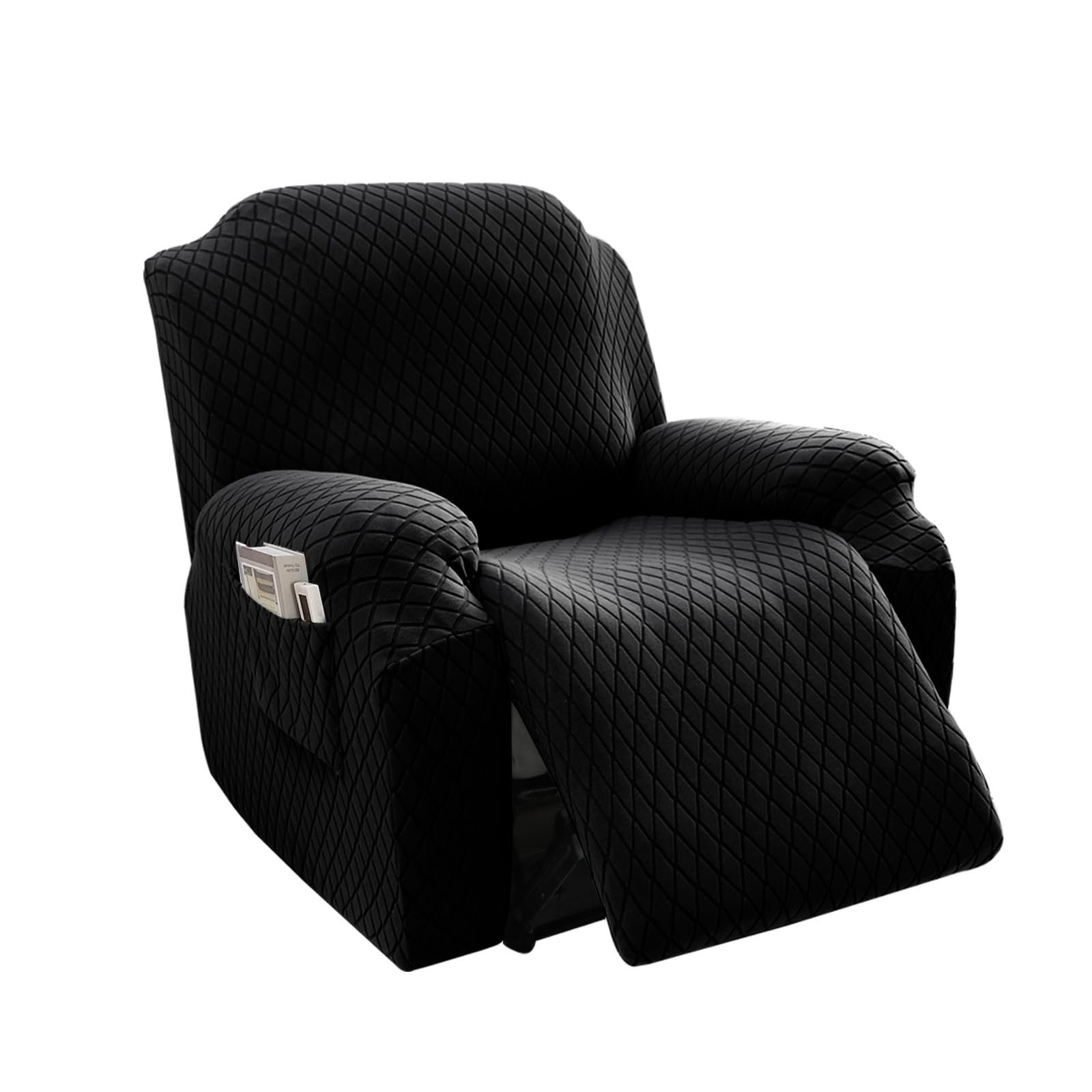 FBKPHSS Copripoltrona Fodera per Poltrona, Coprisedile Poltrona Reclinabile per Chivas con Tasche Lavabile Tessuto Elasticizzato Jacquard Lavabile in Lavatrice,Nero,Single Seat