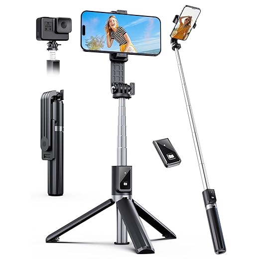 Selfie Stick Tripod with Remote, ANXRE 50" Portable 5 in 1 Selfie Stick Phone Tripod, Wireless Selfie Stick Tripod for Cell Phone Compatible with iPhone 15/14/13 Pro Max Gopro Android DJI (White)