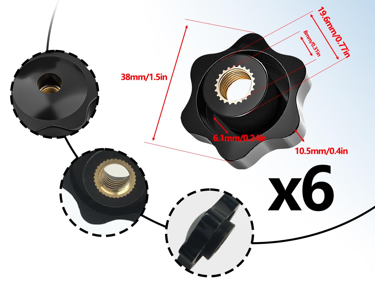 7 Dadi A Manico A Stella M8 - Filettatura Zigrinata In Ottone E Plastica - Per Mobili E Fitness - Foto 3