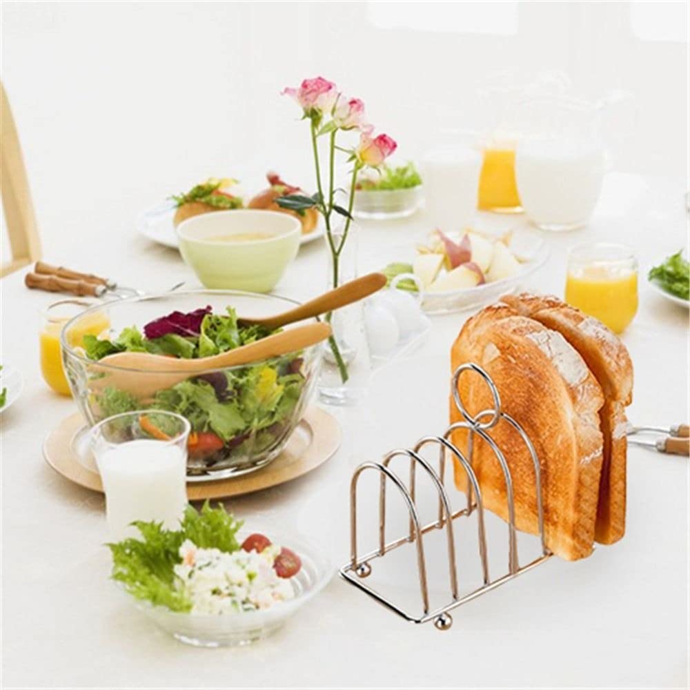 gofidin 2PCS Toast Bread Holder 6 Slice Chrome Silver Toast Rack Slices Serving Stand Holder for Buffet Breakfast Lunch Dinner and Toast