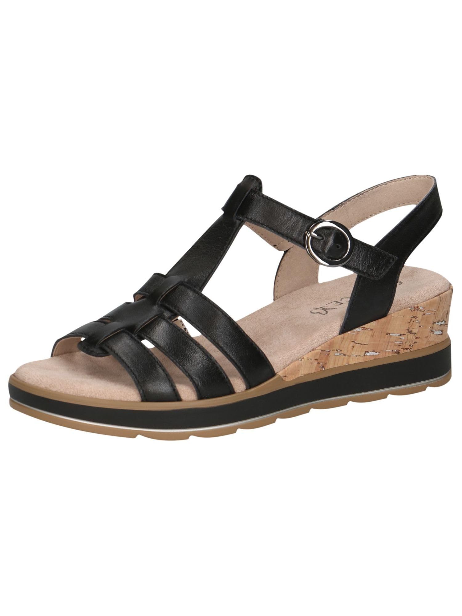 CAPRICE Damen Sandalen mit Keilabsatz aus Leder mit Klettverschluss