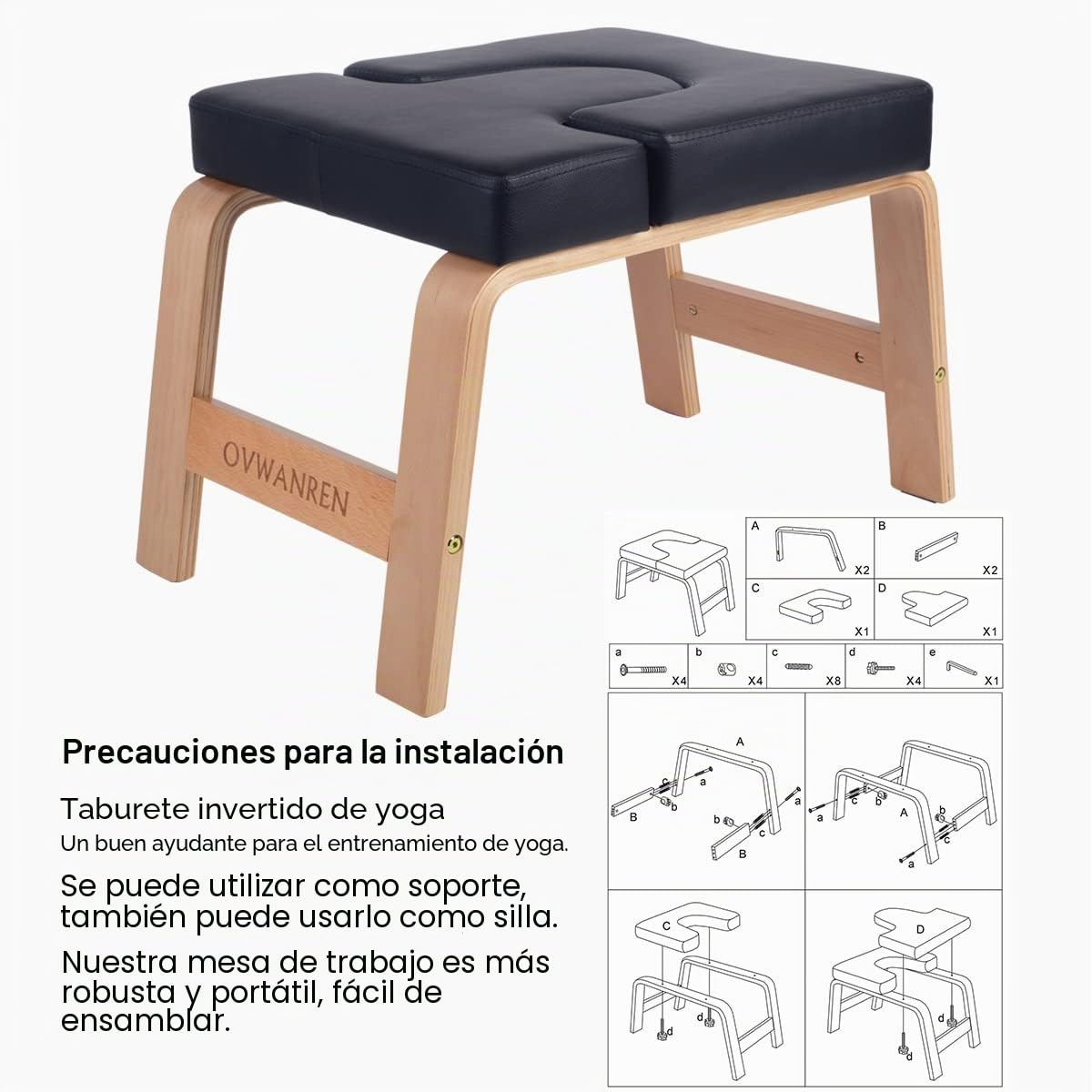 Banco de Yoga con Soporte para la Cabeza, Silla de Yoga para la Familia, Gimnasio, Almohadillas de Madera y Poliuretano, Alivia la Fatiga y construye el Cuerpo (Negro)
