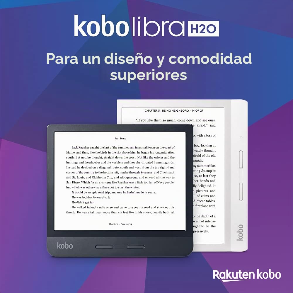 Kobo Libra H2O Ereader, pantalla 7.0" 300 PPI E Ink Carta, botones laterales, blanco