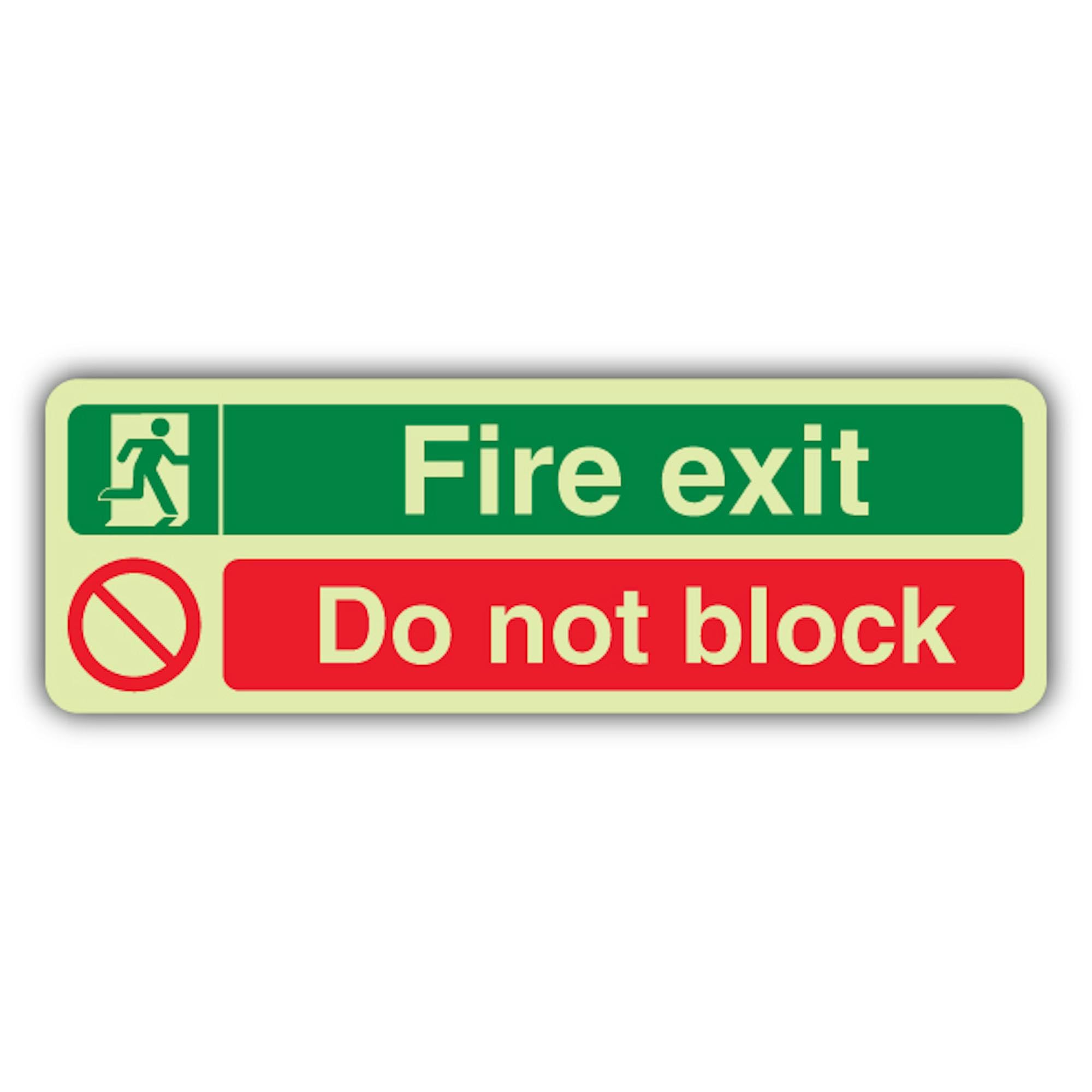 V Safety - Señal de salida de incendios que brilla en la oscuridad, 750 x 250 mm, hecha de plástico rígido de triple brillo, señalización de seguridad contra incendios, fabricada en Gran Bretaña