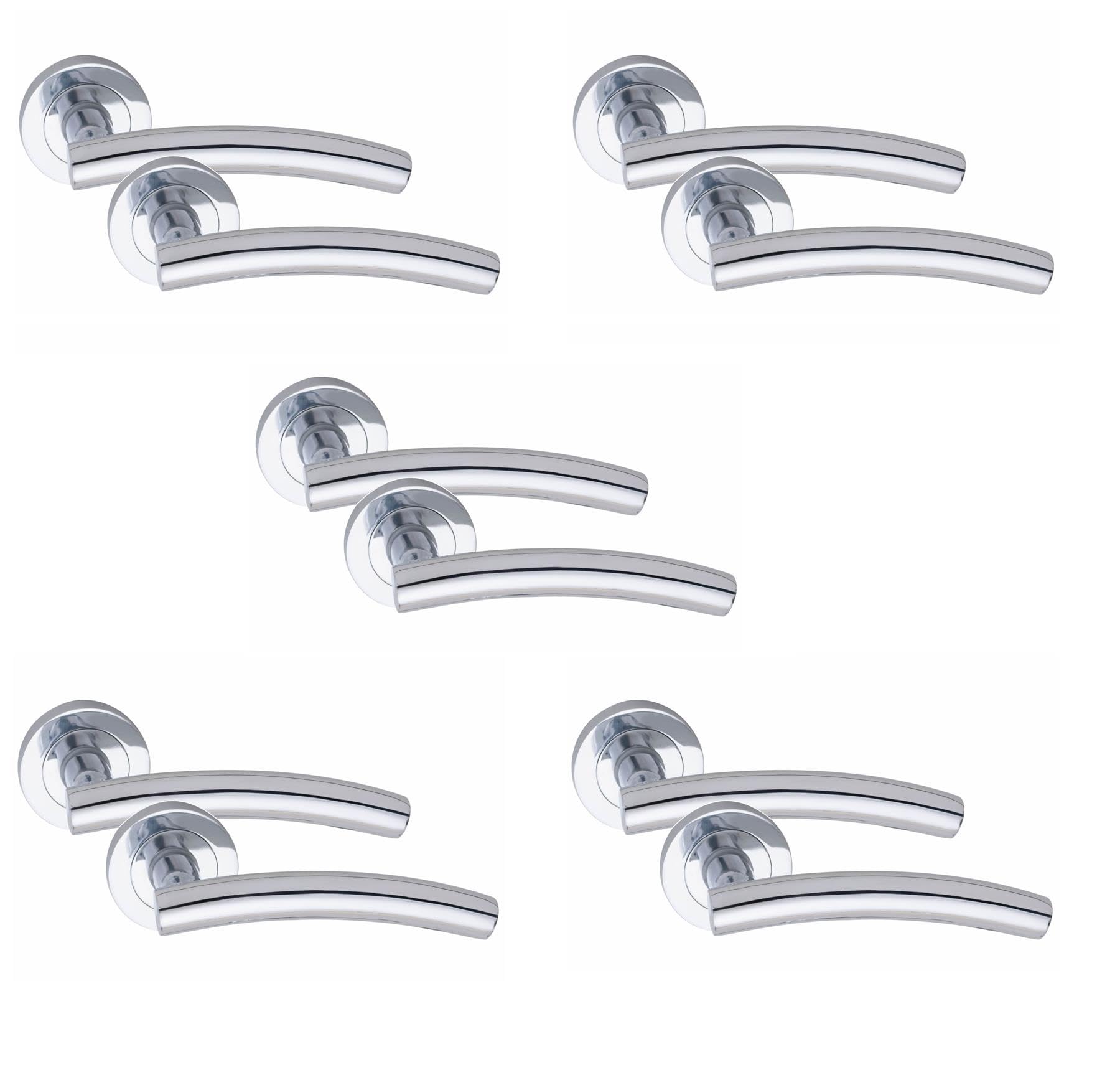 Golden Grace Silver 5 Pair Arched T-Bar Door Handles Polished Chrome Finish