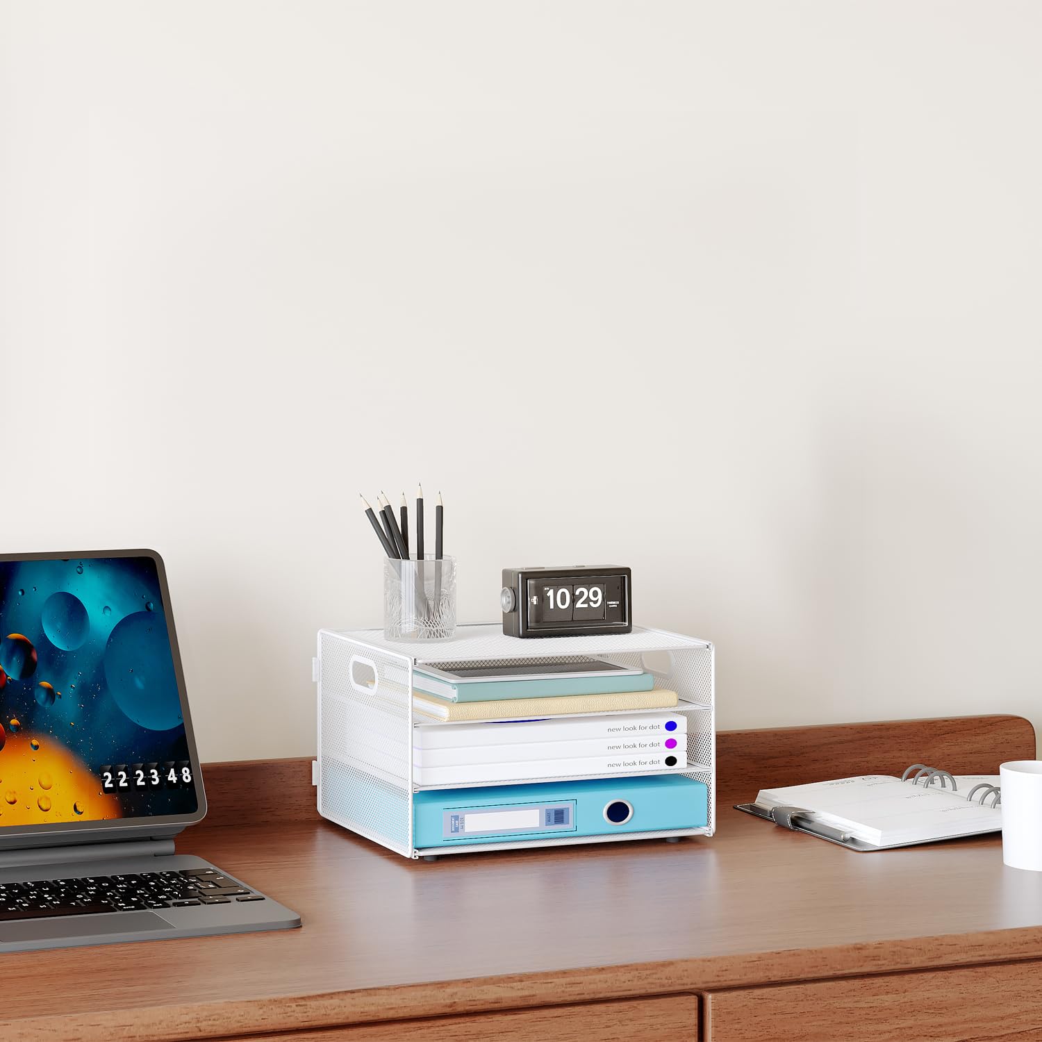 3 Niveles Bandeja Archivador A4 Optimiza Espacio, Organizador Papel Escritorio Mantiene Limpieza, Clasificador Correo para Oficina y Hogar, Metal, Blanco