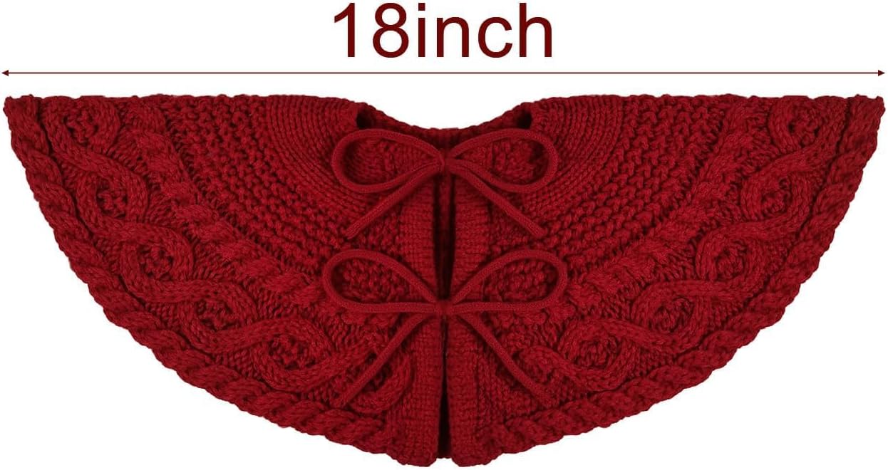 18 inch Christmas Tree Skirt: Mini Tree Skirt for Pencil Tree, Diamond Edge Knit Wine Red Tree Skirt for 3ft Tree, Vintage Tree Skirts, Rustic Farmhouse Christmas Decorations