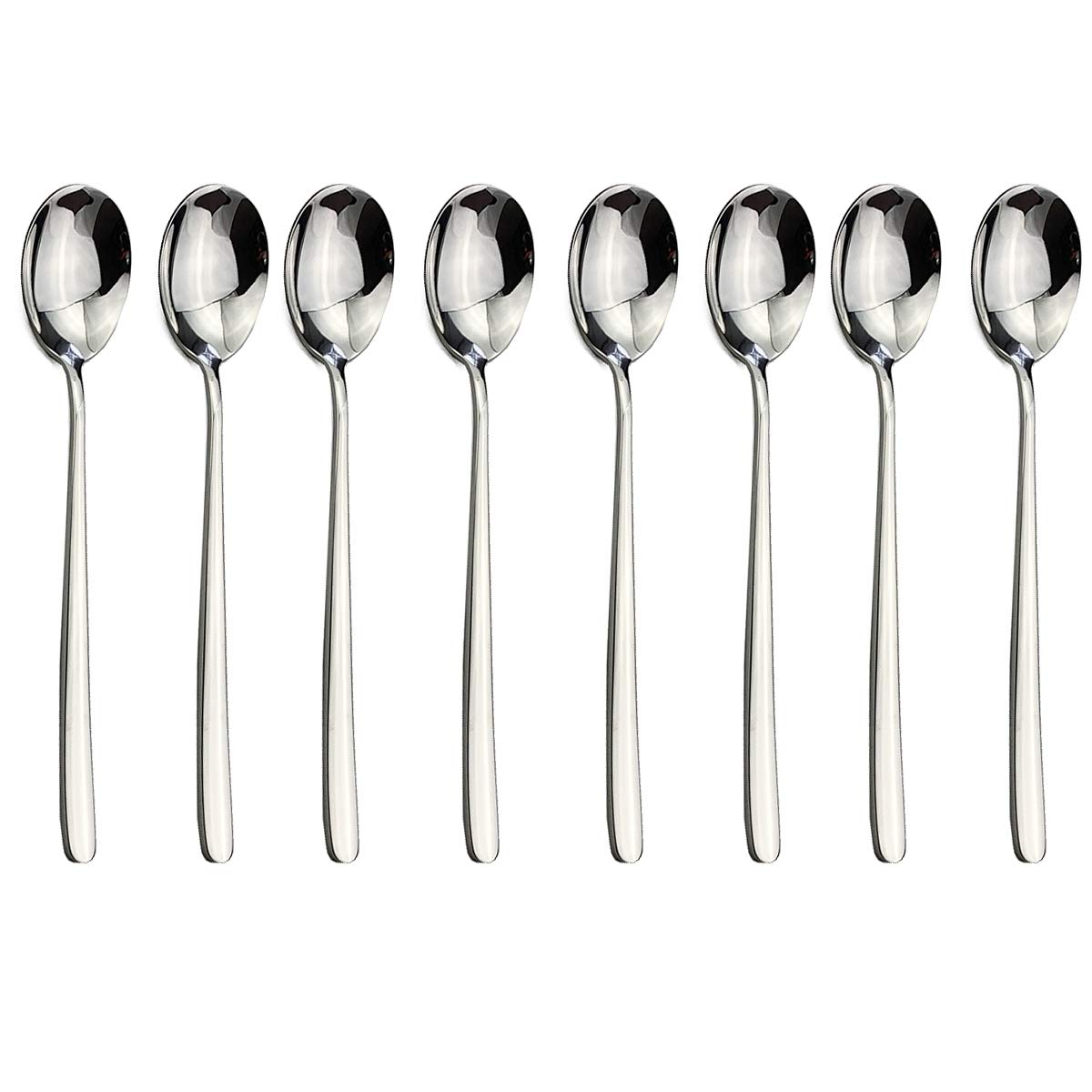 BRIIEC Dinner Spoons Set, Stainless Steel 8-Piece Flatware 8-inch Table Soup Spoons, Silverware Utensils Spoon, Dishwasher Safe (Full Silver)