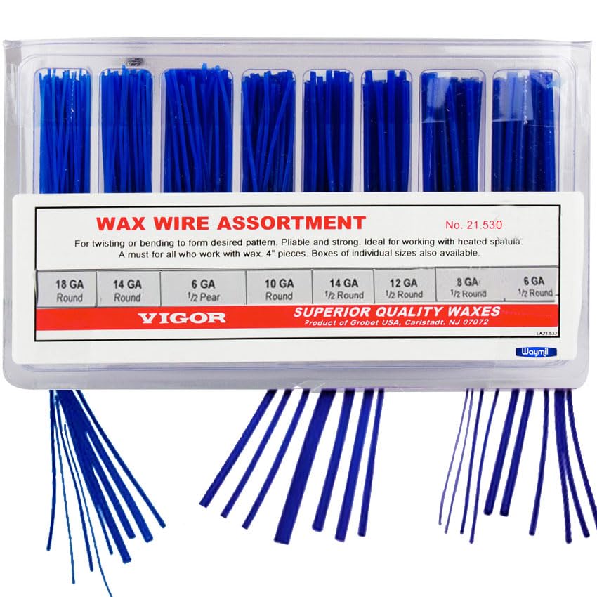 Blue Wax Wire Assortment – Flexible Modeling Wires for Jewelry & Casting – Round, Half-Round, Half-Pear Shapes – 4" Long, Assorted Gauges