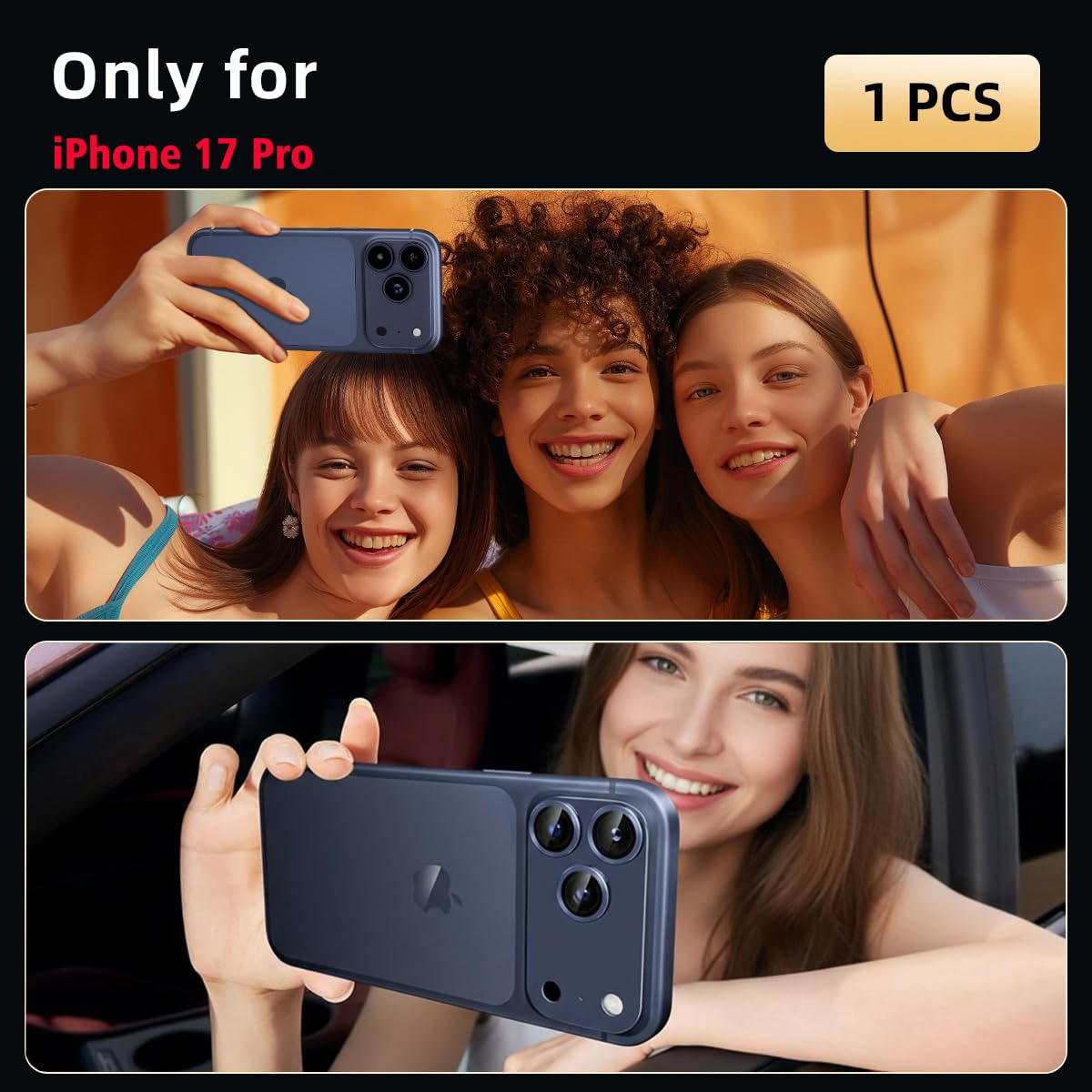 Ochrona Obiektywu Aparatu dla iPhone 17 Pro [Oryginalne Zdjęcia] Hartowane Szkło 9H i Ramka ze Stopu Aluminiowego Lotniczego, HD klarowność, łatwa instalacja, głębinowy błękit