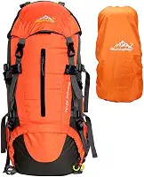 JOYFOX Mochila de Camping 65+5L/45+5L Impermeável Unissex para Viagem, Trilhas e Acampamentos – Cor Laranja