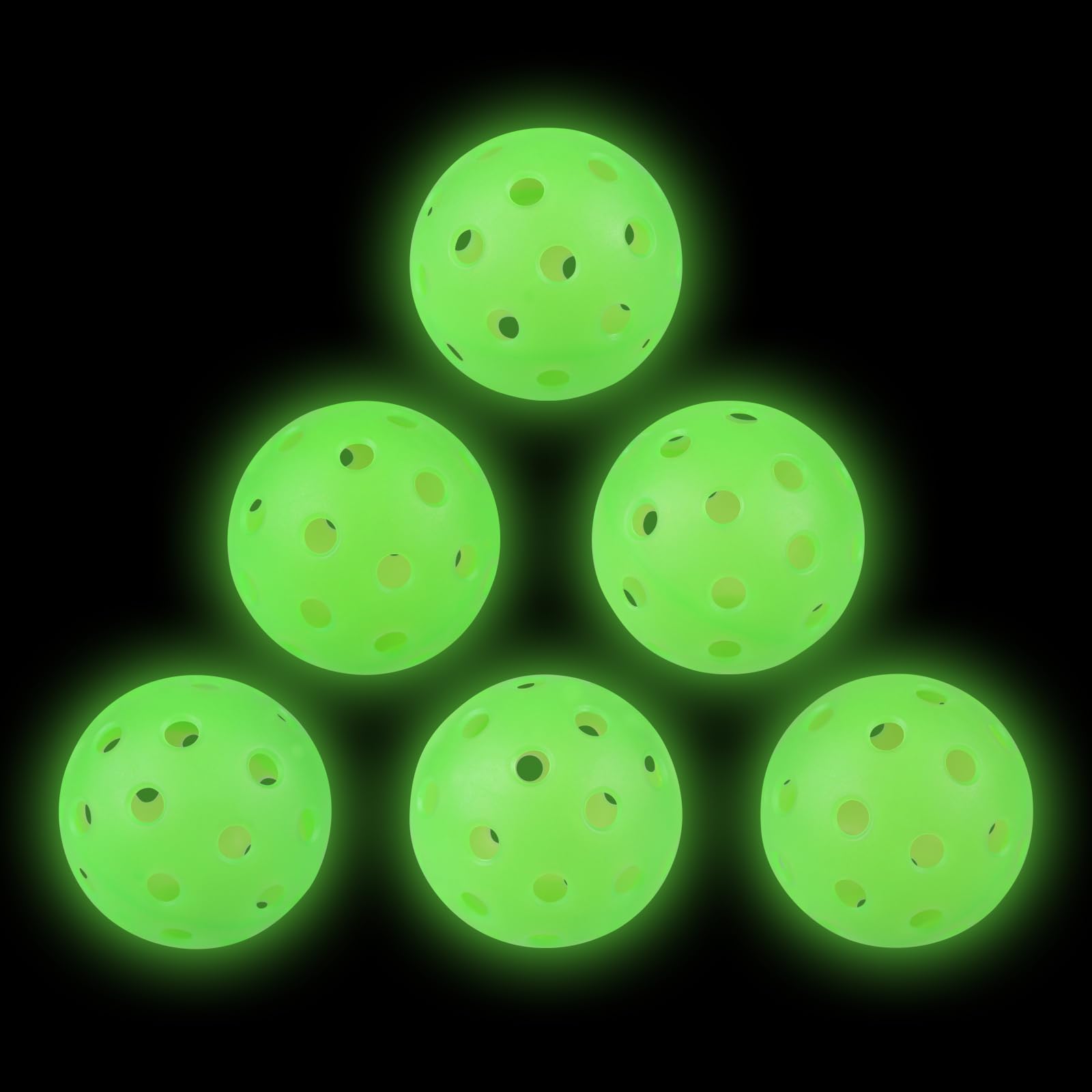 Pickleball Balls, 6 Pack Outdoor Luminous Pickle Balls, Glow in The Dark Pickleball Gifts, Light Up Green Pickleballs with Mesh Bag, High Visibility & Durable for Training