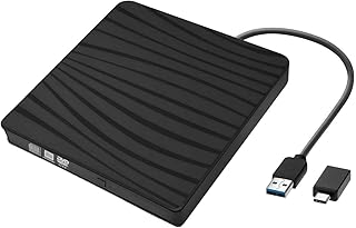 USB External Mini CD Drive, USB 3.0 USB-C Portable CD DVD +/- RW ROM Reader Rewriter Burner for PC Laptop Desktop MacBook Mac, Compatible with Windows 7/8.1/10 /Mac OSX/Linux/OS Apple, Black