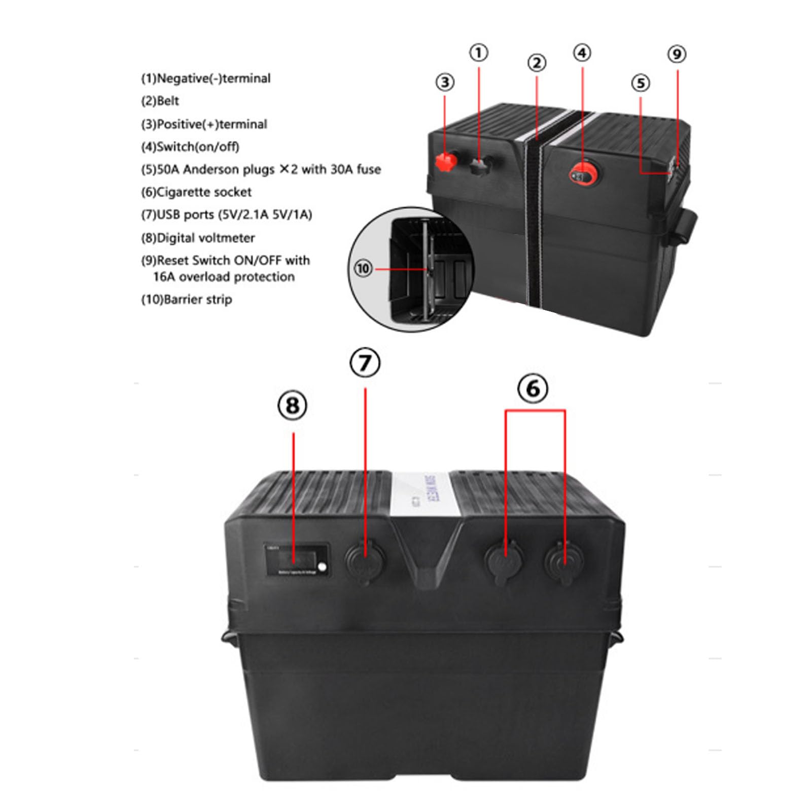 aqxreight Smart Battery Box Downowy Pudełko w Przenośne Pudełko na Akumulator łodzi Wysoka wydajność do Trolling Motor RV Solar Panel
