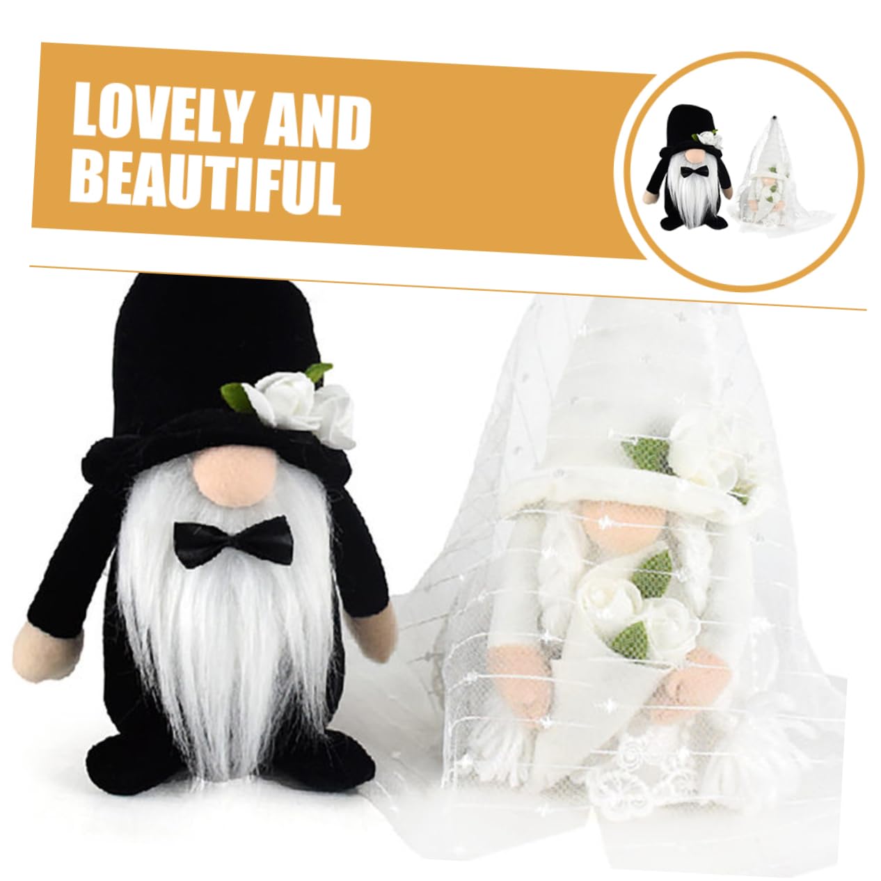 Ciieeo 2 Stück-Pack Hochzeitszwerg Dekoration Gesichtsloser Gnom mit Hochzeitstauben Plüschfigur für Tisch und Fensterdeko zur Hochzeit