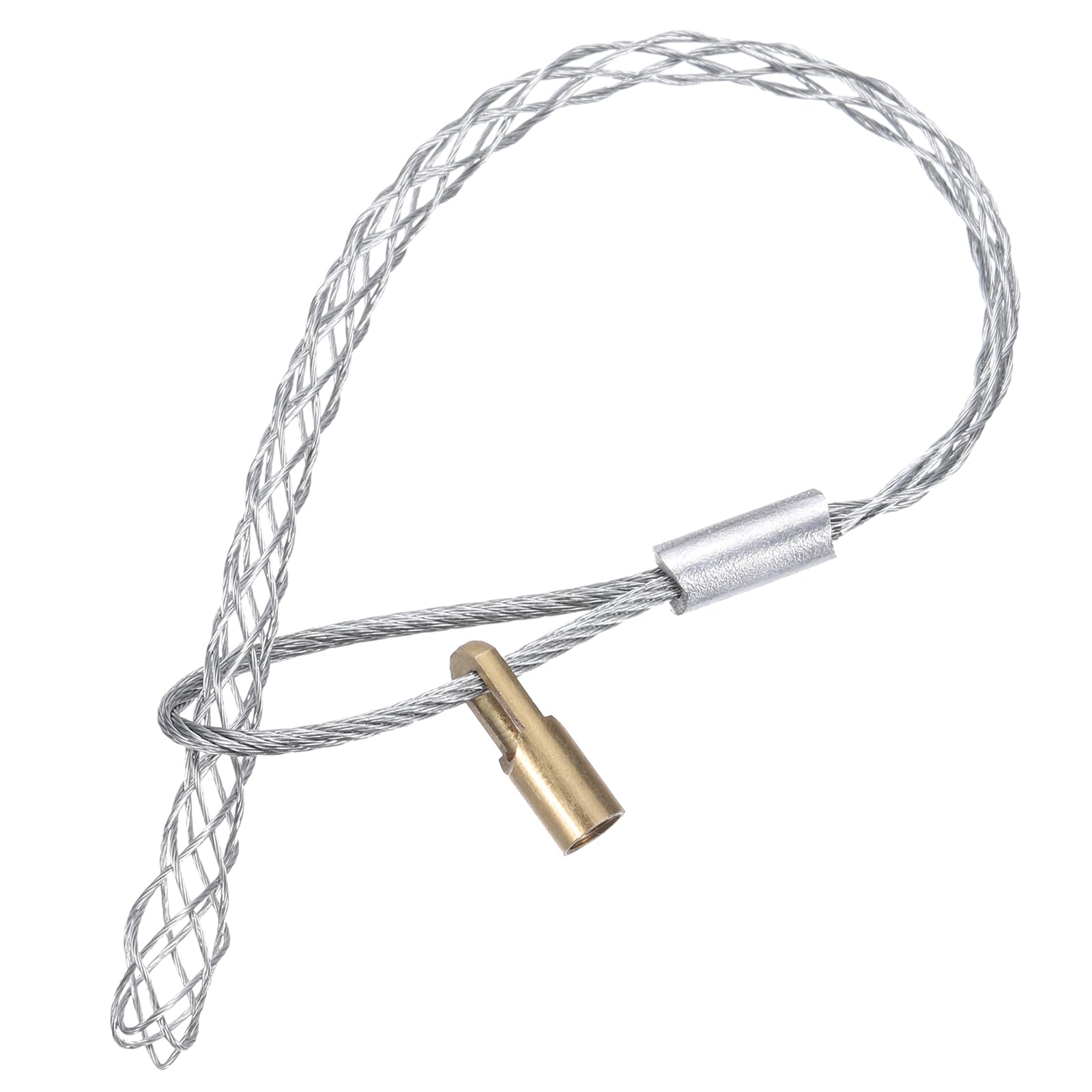 QUARKZMAN Agarre para Tirar Cables para Cables de 4-6 mm, con Tuerca de 4.2 mm, Calcetín de Malla de Alambre de 24 cm de Cabeza Simple de Acero Galvanizado, 1 Pieza (Plateado)
