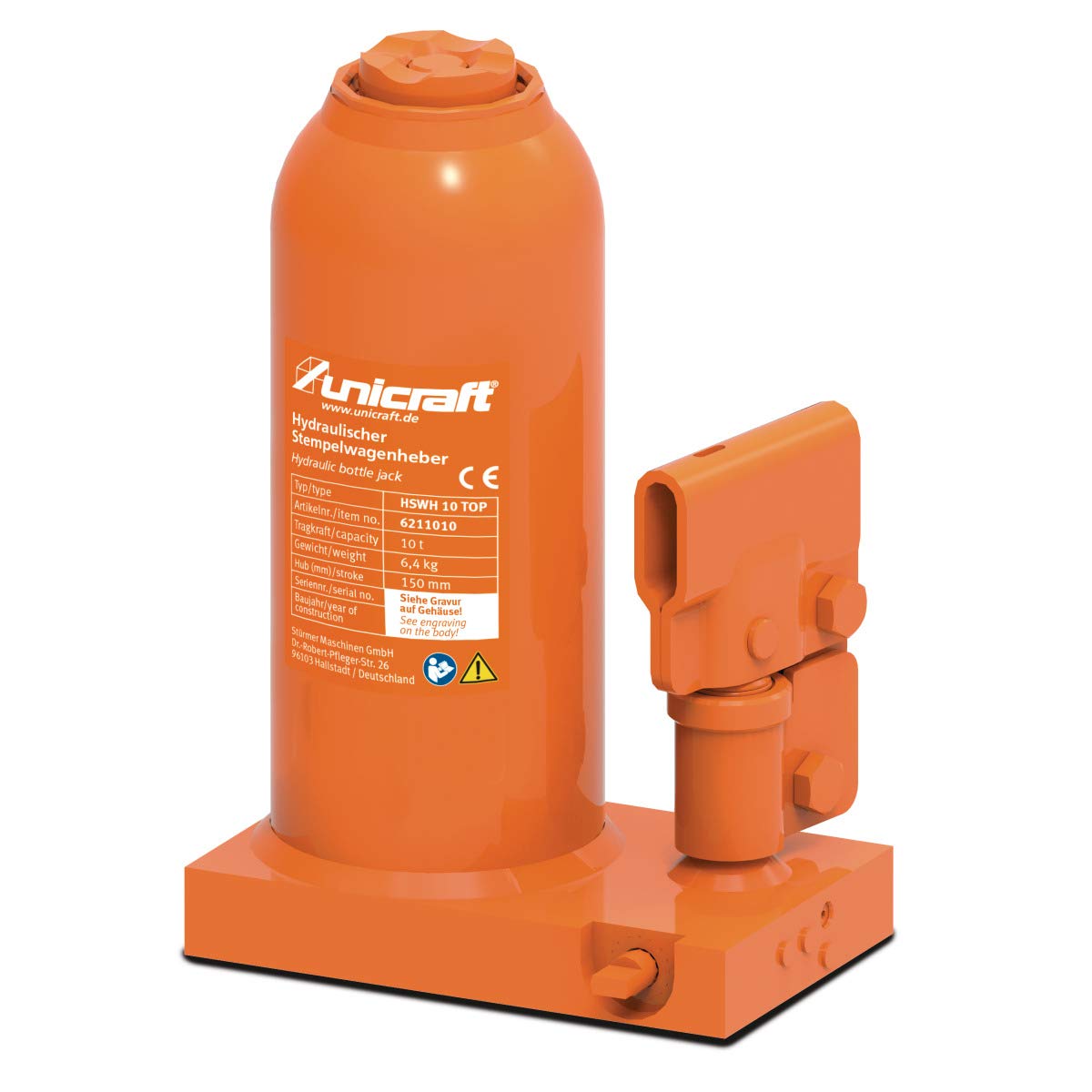 Unicraft Stempelwagenheber HSWH 10 TOP (Tragkraft: 10 t, Hub: 150 mm, horizontal verwendbar) 6211010