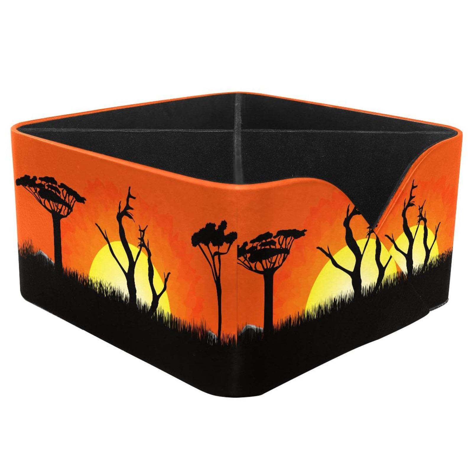 KengjuTesu African Sunset Desktop Organizer Pen Holder, Rectangular Pencil Cup for Office, Study and Makeup Stations