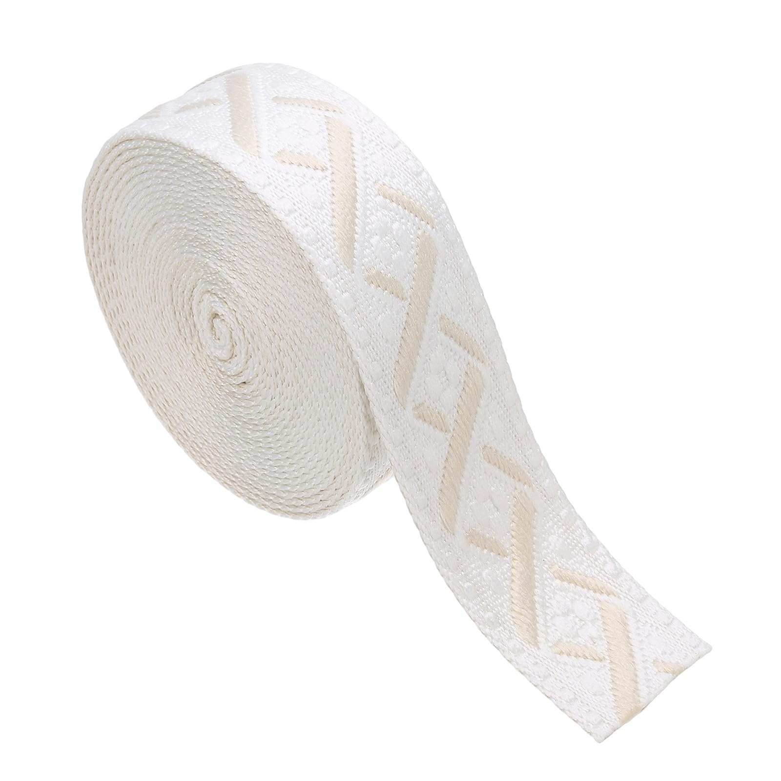sourcing map 4.75 Yards Cotton Webbing Strap, 1.5-inch(38mm) Jacquard Webbing Ribbon Embroidery Polyester Webbing Straps Purse Strap Belt for Purse Bag Crafts Clothing, White-Cream
