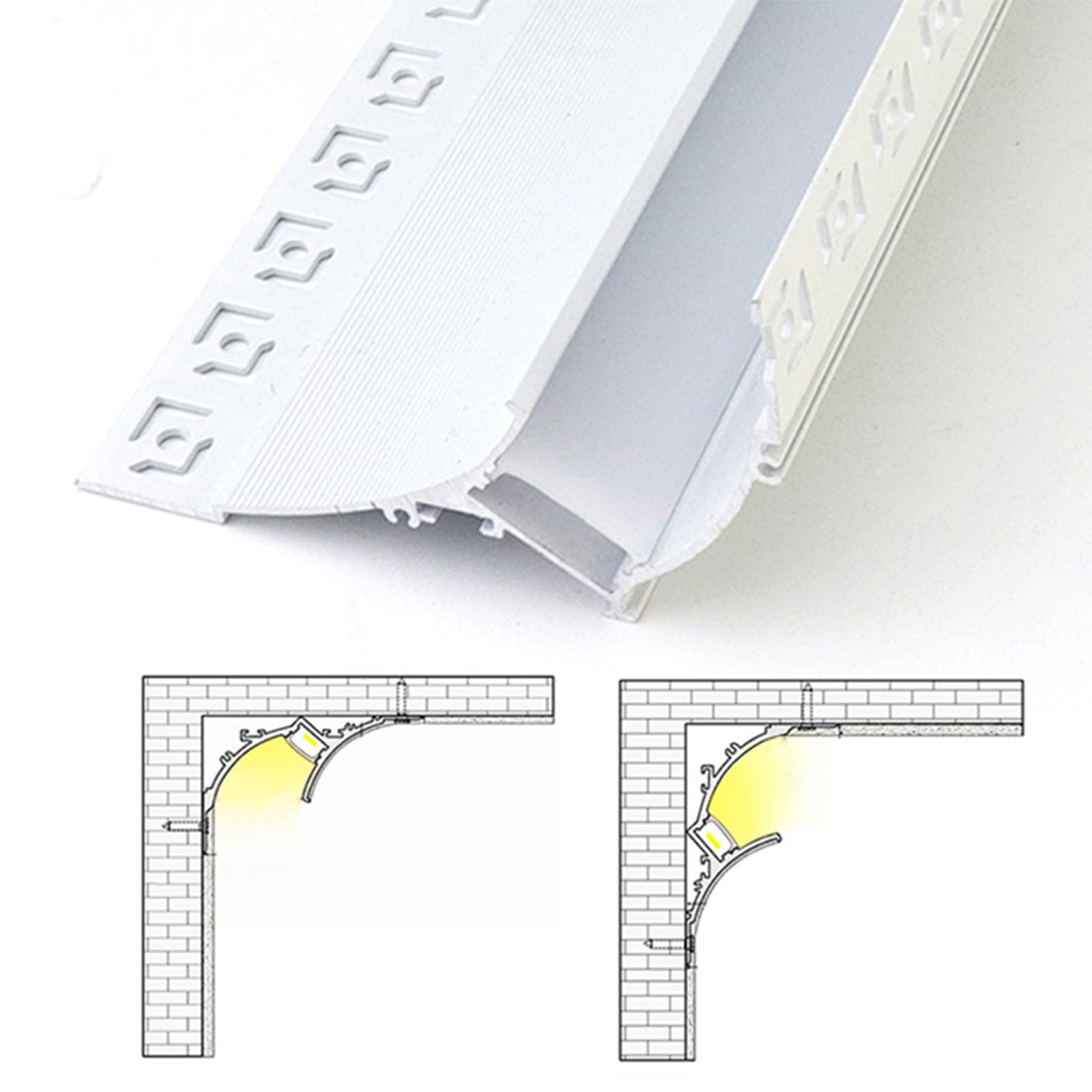 Generisch LED-Lichtleisten-Diffusorprofil – 8 mm Aluminium-Aufputzprofil für Zierleisten und Putzdekorationen mit Clip-in-Diffusor (9 m) – Ideal für die Wohnraumbeleuchtung