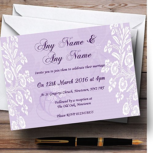Wedding Invites Vintage Lace Lilac Chic Personalised Wedding Invitations with Envelopes - Any Custom Text for Any Occasion