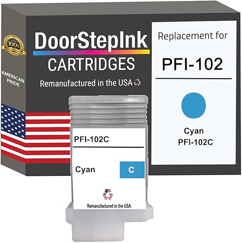 DoorStepInk - Cartucho de tinta refabricado en los Estados Unidos para Canon PFI-102 (4.7 fl oz), color cian para impresora imagePROGRAF iPF500,