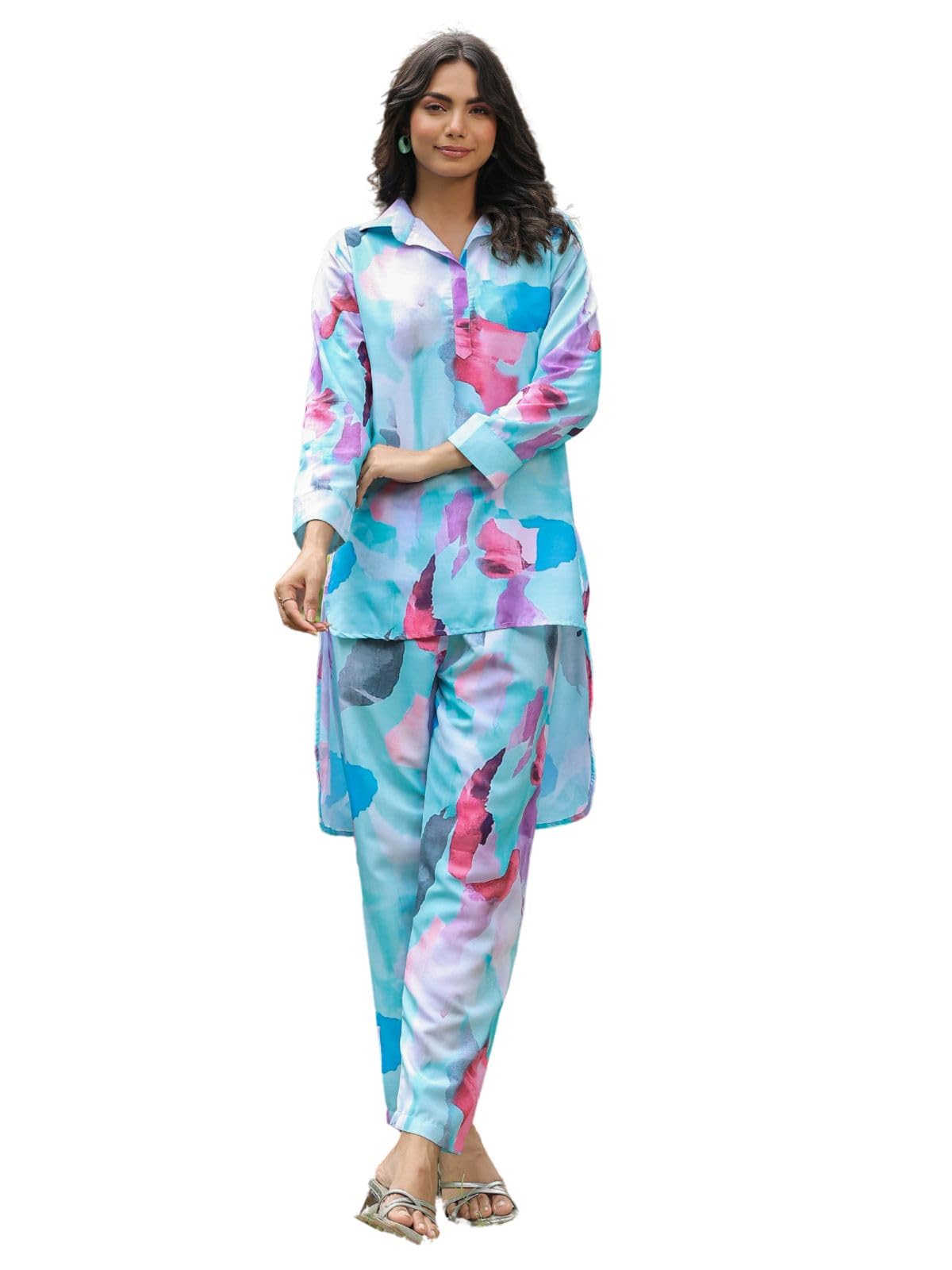 Greciilooks Co Ord Set For Women Stylish | Kurta Set For Women | Kurta Set | Ethnic Co Ord Set For Women | Full Sleeve Co-Ord Set (In, Alpha, Xl, Regular, Blue)