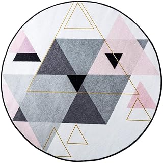AWAING Alfombra de Pelo Sala De Estar Mesa De Café Alfombra Redonda Rosa Adolescente Dormitorio Geométrico Manta De La Cabecera Silla Giratoria Estera Alfombras Redondas