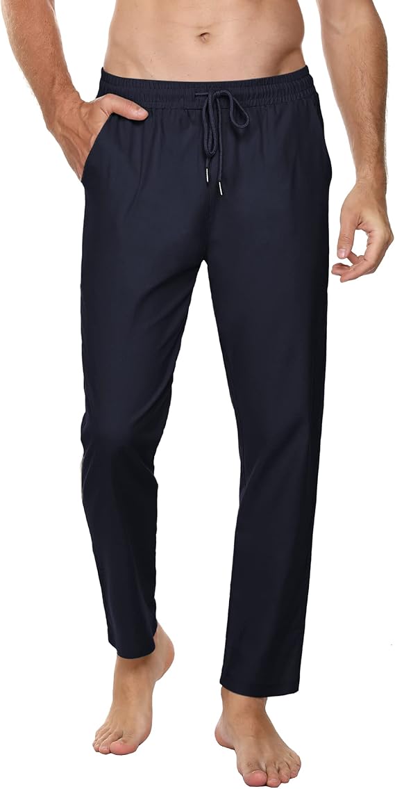 Sykooria Pantalones Hombre Casuales Lino y Algodón Pantalon Chandal Hombre Largo con Ajustable Cordón Pantalones Deportivos Hombres Cintura Elástica con Bolsillos