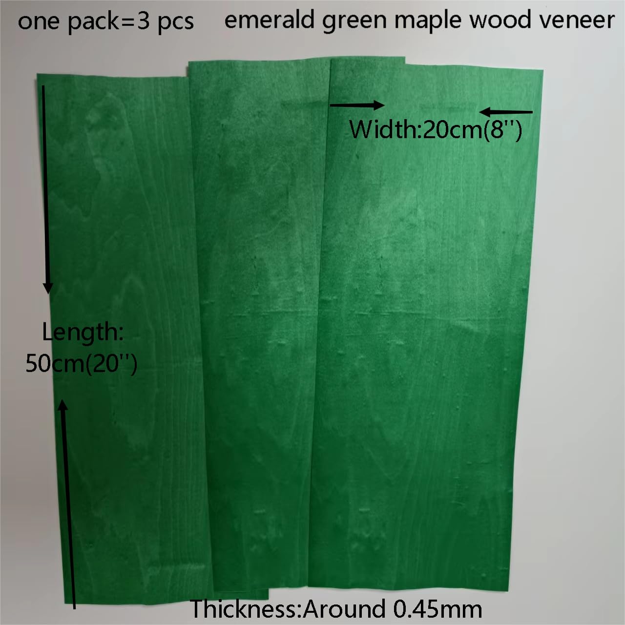 ebpsneer Real 3 Pcs Dyed Maple Wood Veneer Sheet, 20” x 8”, 1/60'' Thickness,Fingerboard Veneer– Easy Apply for Wood Crafts Fingerboard Skateboard DIY-Emerald Green