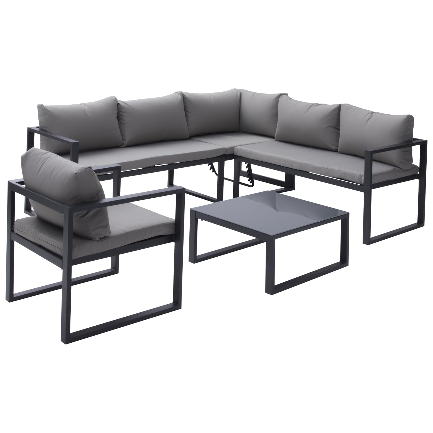 Salon de Jardin modulable Ibiza en Tissu Gris 7 Places - Aluminium Anthracite