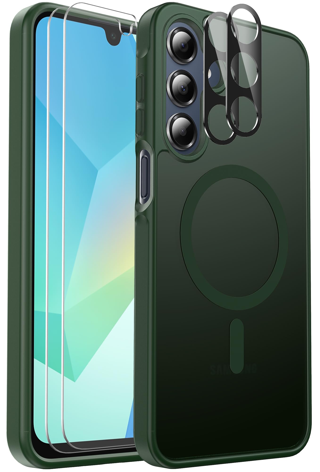 Ezanmull for Samsung Galaxy A16 5G Phone Case Magnetic Shockproof, [Fit for MagSafe] [Glass Screen Protector + Camera Lens Protector] Translucent