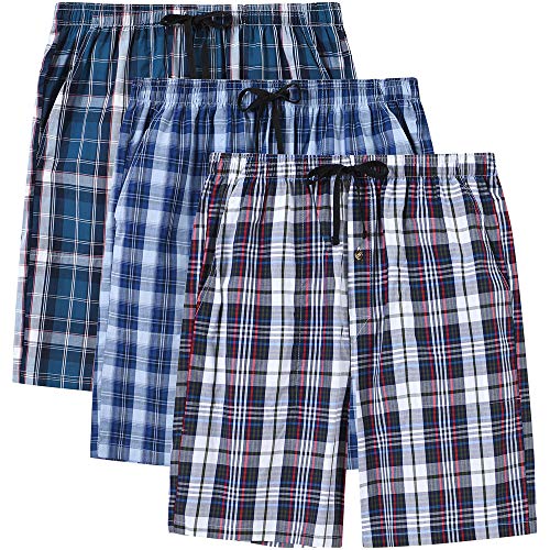 Image of MoFiz Men's Sleepwear Shorts Pajama Bottom Lounge Short Plaid Button Open Fly 3Pack