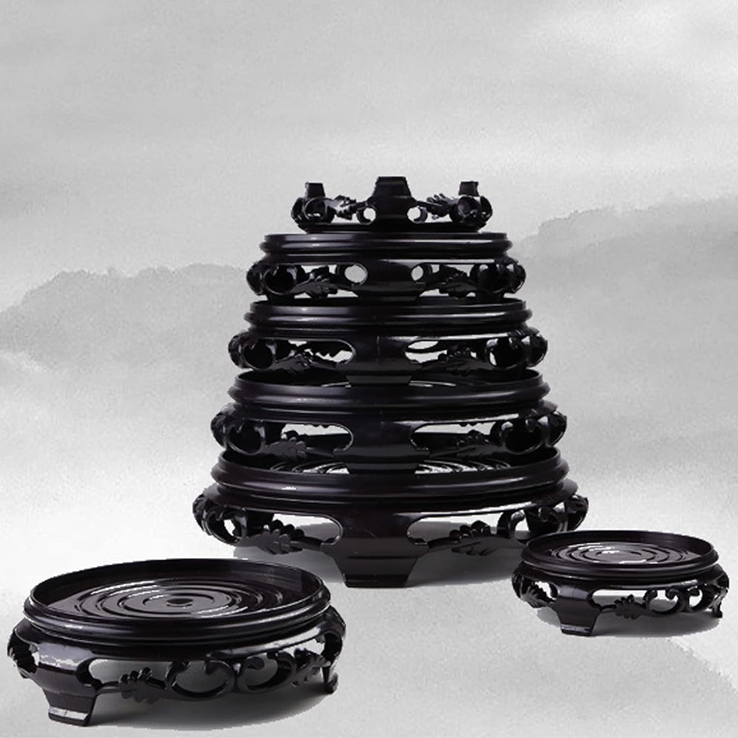 3.7in Round Plant Stand Vase Stand Chinese Oriental Lamp Riser image 3