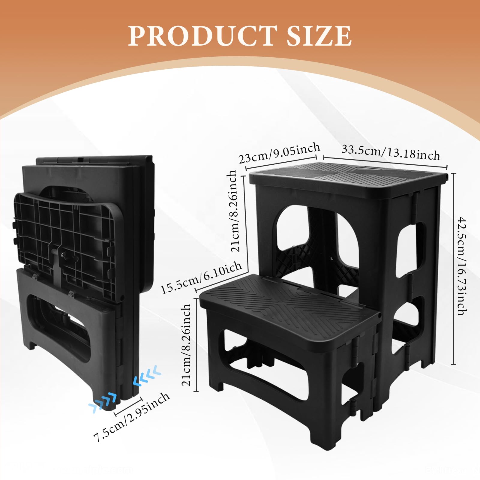 Pliable Tabouret à 2 marches, Portable Tabouret pour Adultes et Enfants avec Pédales antidérapantes Capacité de Charge de 150 kg Escabeau 2 marches pour lit Haut, Cuisine, Salle de Bain