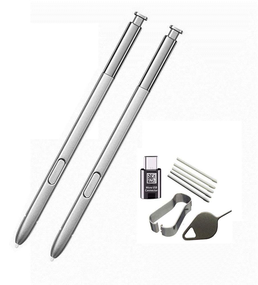 2PCS for Samsung Galaxy Note 8 Note8 Stylus Touch S Pen Replacement +Tips/Nibs+Eject Pin +Micro USB to Type C Adapter Silver