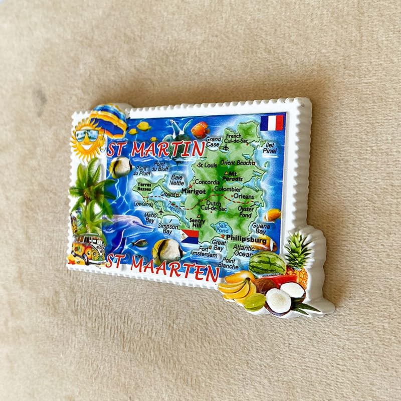 Imán Turístico Mapa Isla St. Martin y St. Maarten miniatura 1