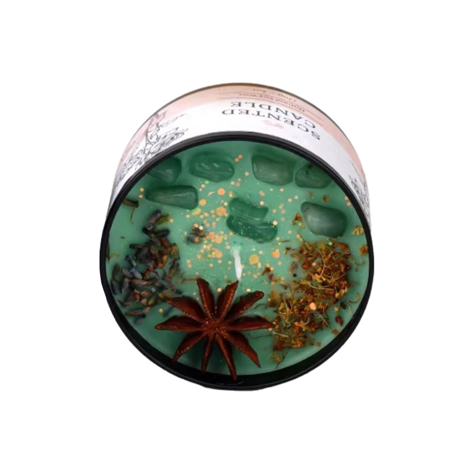 Scented Candle, Iron Sheet Jar Candles with Crystals, Dried Flowers, Soy Wax, Essential Oils, Multicolor(Osmanthus Green Tea)