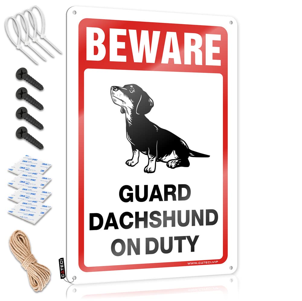 Fzfn Colour Funny Decor, Retro Home Decor Fun Beware! Guard Dachshund On Duty | Farmhouse Balcony Decor(30X40cm)