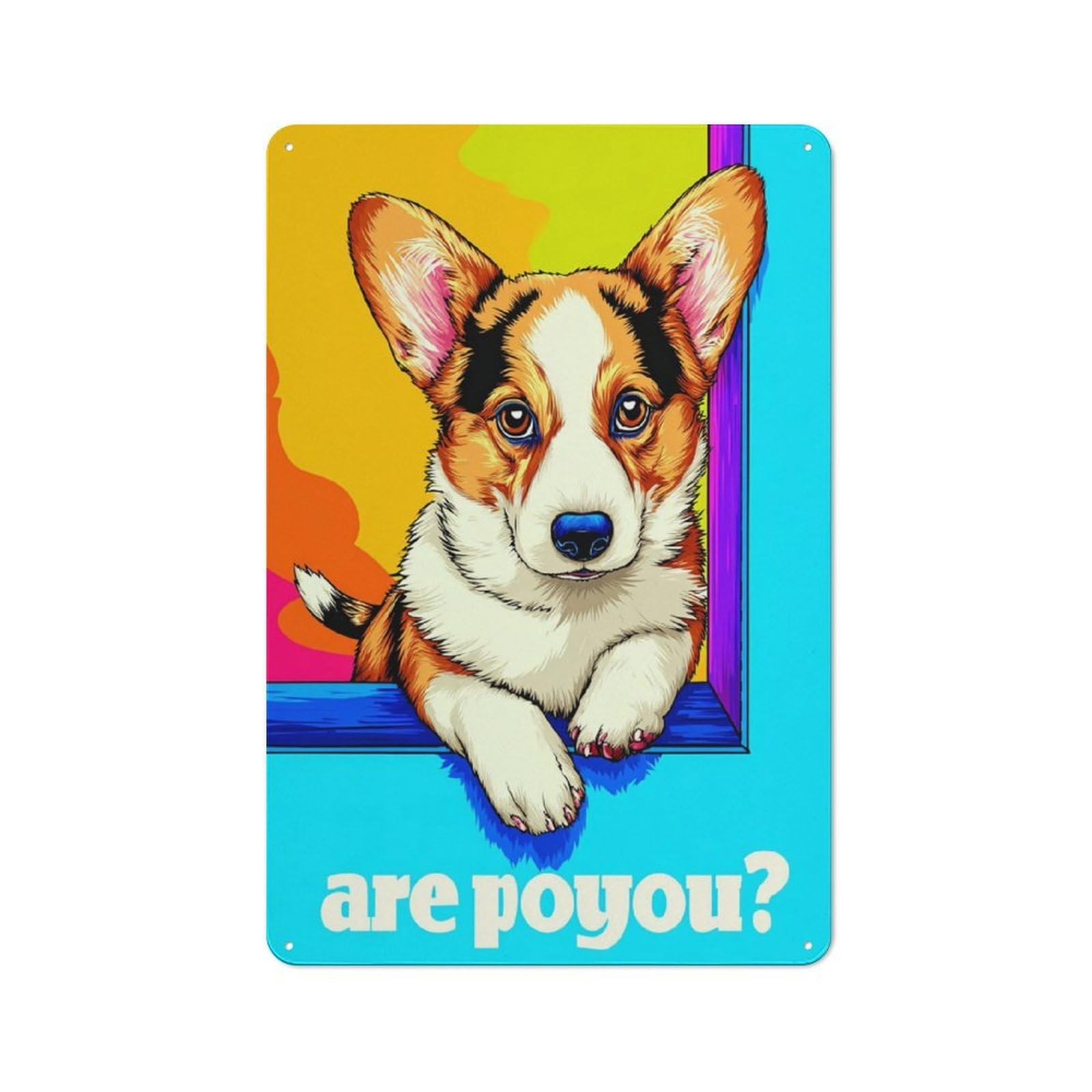 Junmoney Whimsical Corgi Illustration Rustic Metal Sign 30X20cm For Dining Room Or Kitchen, For Kitchen, Dining Room And Home Bar Wall Decor