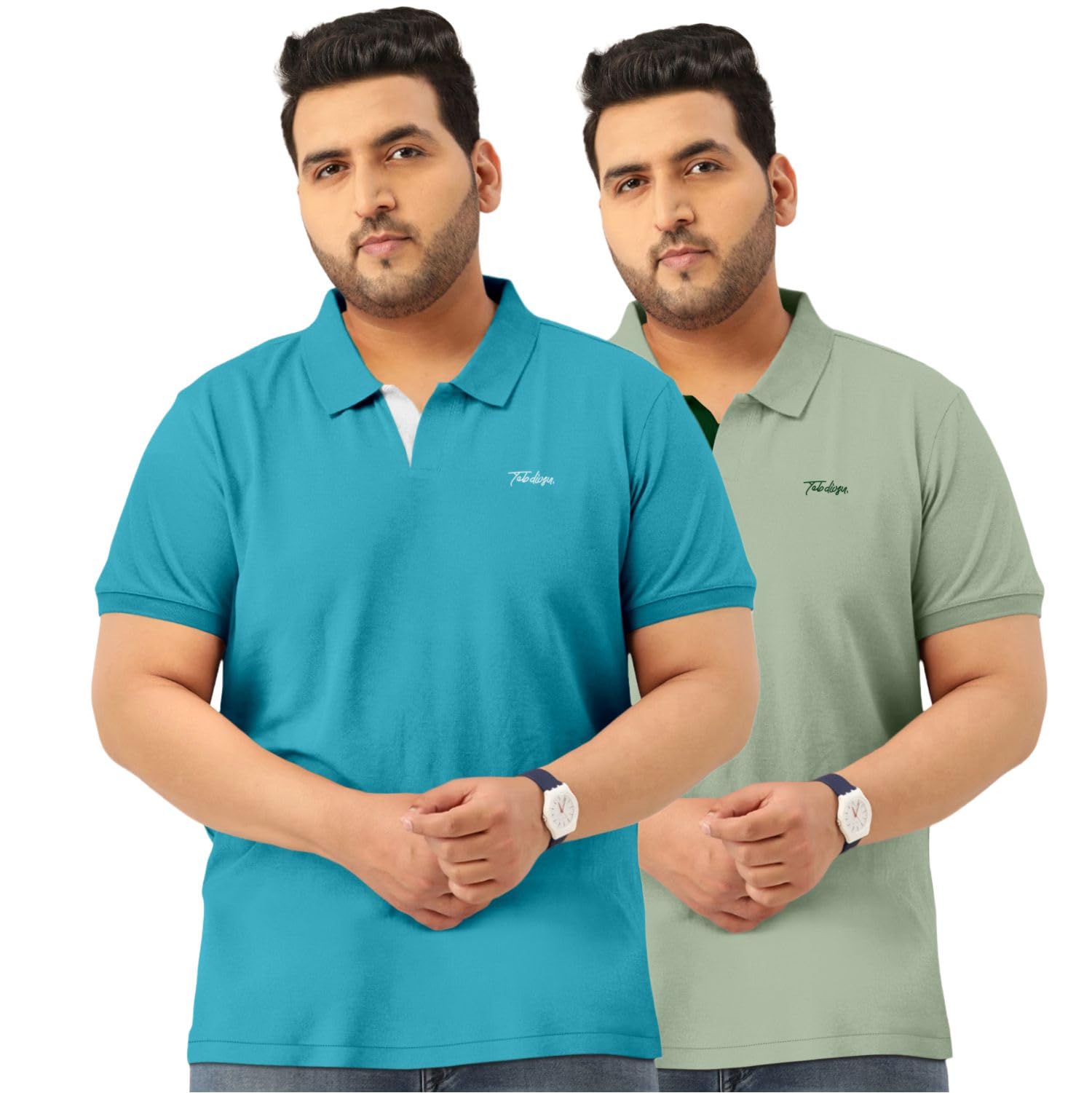 TAB91Men's Polo Solid Colors Plus Size Half Sleeve T-Shirt(Try One Size Plus for Relaxed Fitting)