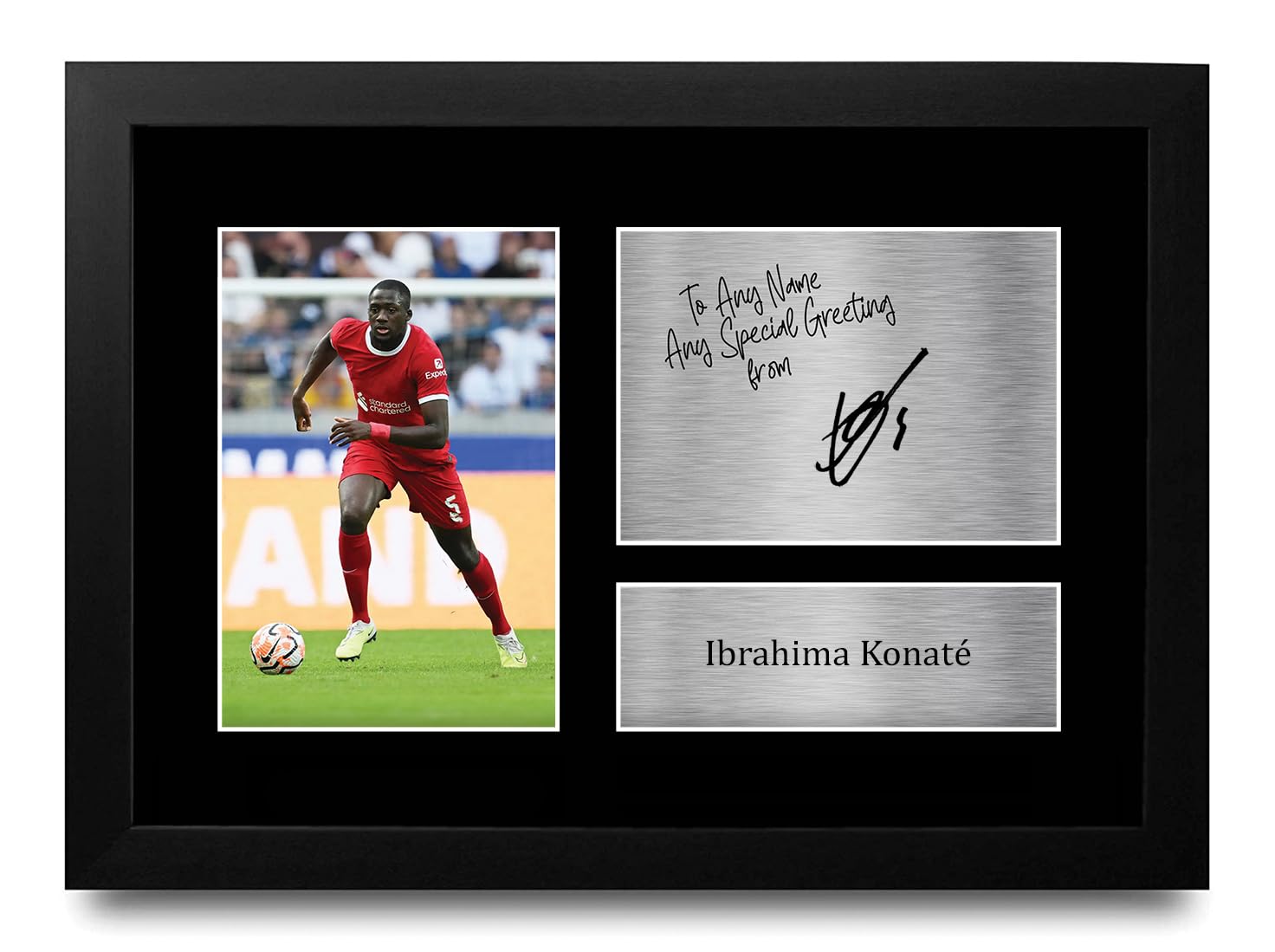 HWC Trading Ibrahima Konate Personalised Gift - Signed Autograph Picture, Framed A4 Football Memorabilia with Custom Name Message for Birthday Christmas Wedding
