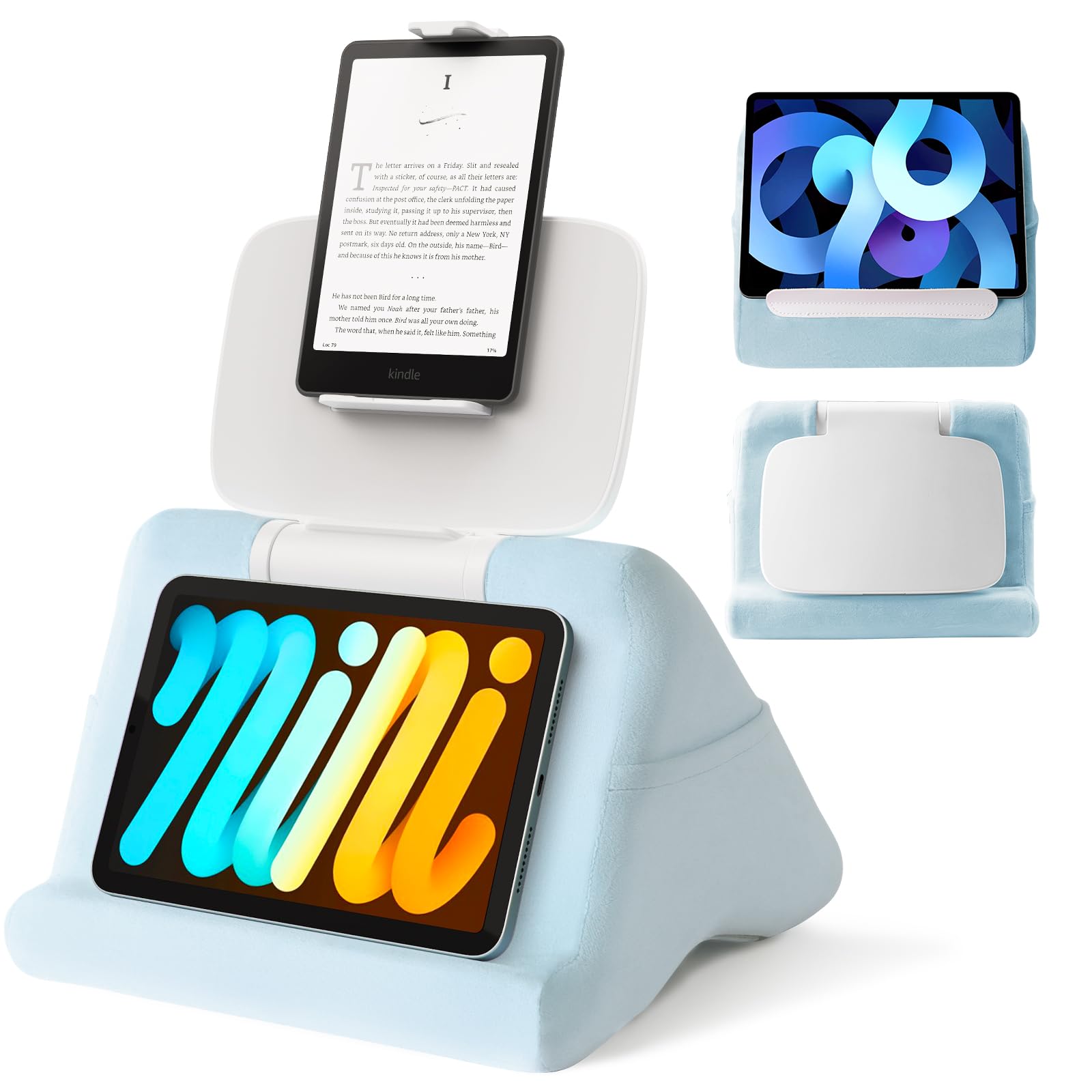 SAIJI Supporto per iPad – Supporto per tablet Kindle per leggere a letto, con clip regolabile per tablet da 4 a 13 pollici, come iPad Pro, Air, Mini, Kindle, Galaxy Tab, e-Reader, blu