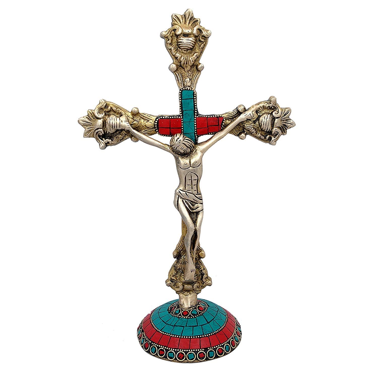 Taajoo Cross Jesus Statue Christ Crucifi | Catholic Brass Figurine Sculpture