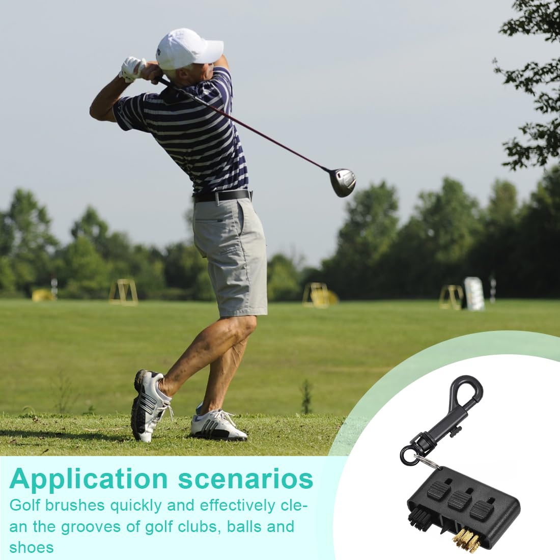 EIH 2 Pcs 3 in 1 per Mazze da Golf,Pulitore di Mazze da Golf,Strumento di Pulizia Multiuso,Spazzola per la Pulizia Delle Scanalature Delle Mazze da Golf,Kit per la Pulizia Delle Scarpe,Con Portachiavi