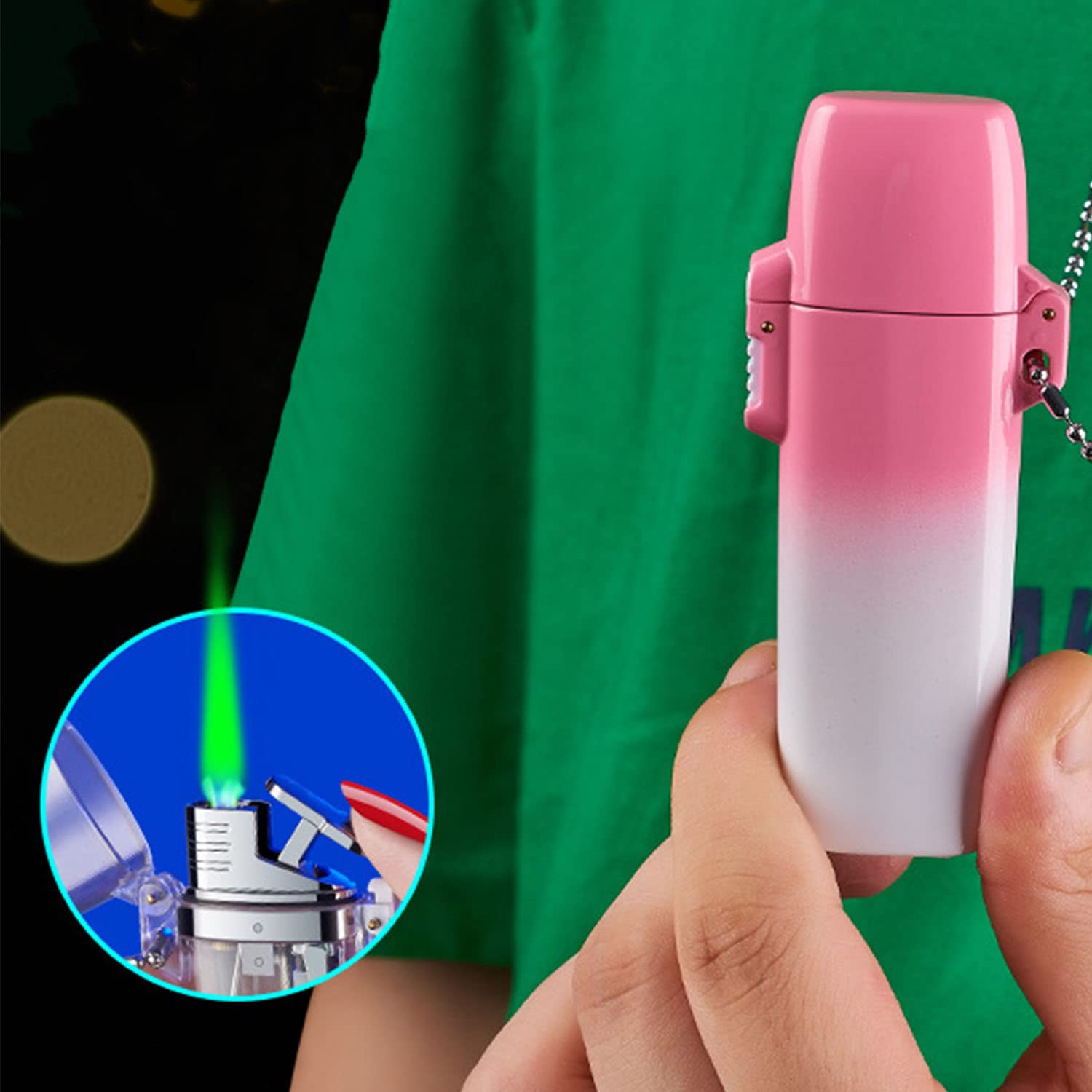 Briquet Torche Étanche Vert Jet Flamme Rechargeable Extérieur Coupe-Vent Briquet de Poche avec Breloque Chaîne Cadeau pour Homme Femme Couple (gaz Butane Non Inclus),Pink