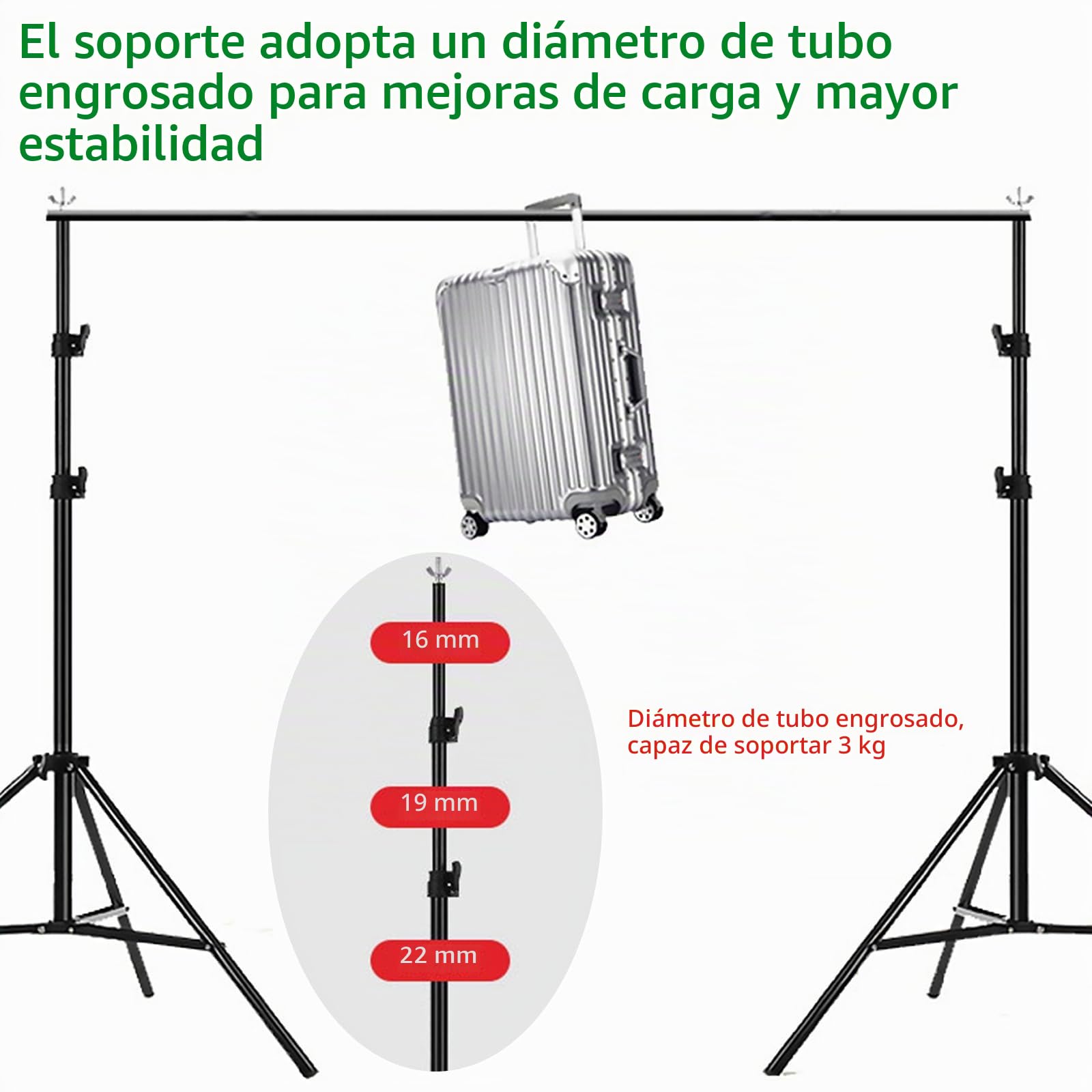 Green Screen con Soporte, Pantalla Verde (3 x 3 m) con Soporte de Fondo Ajustable (2,6 x 3 m) y 4 Abrazaderas de Fondo para Toma de Fotos Transmisión de Video de Juegos