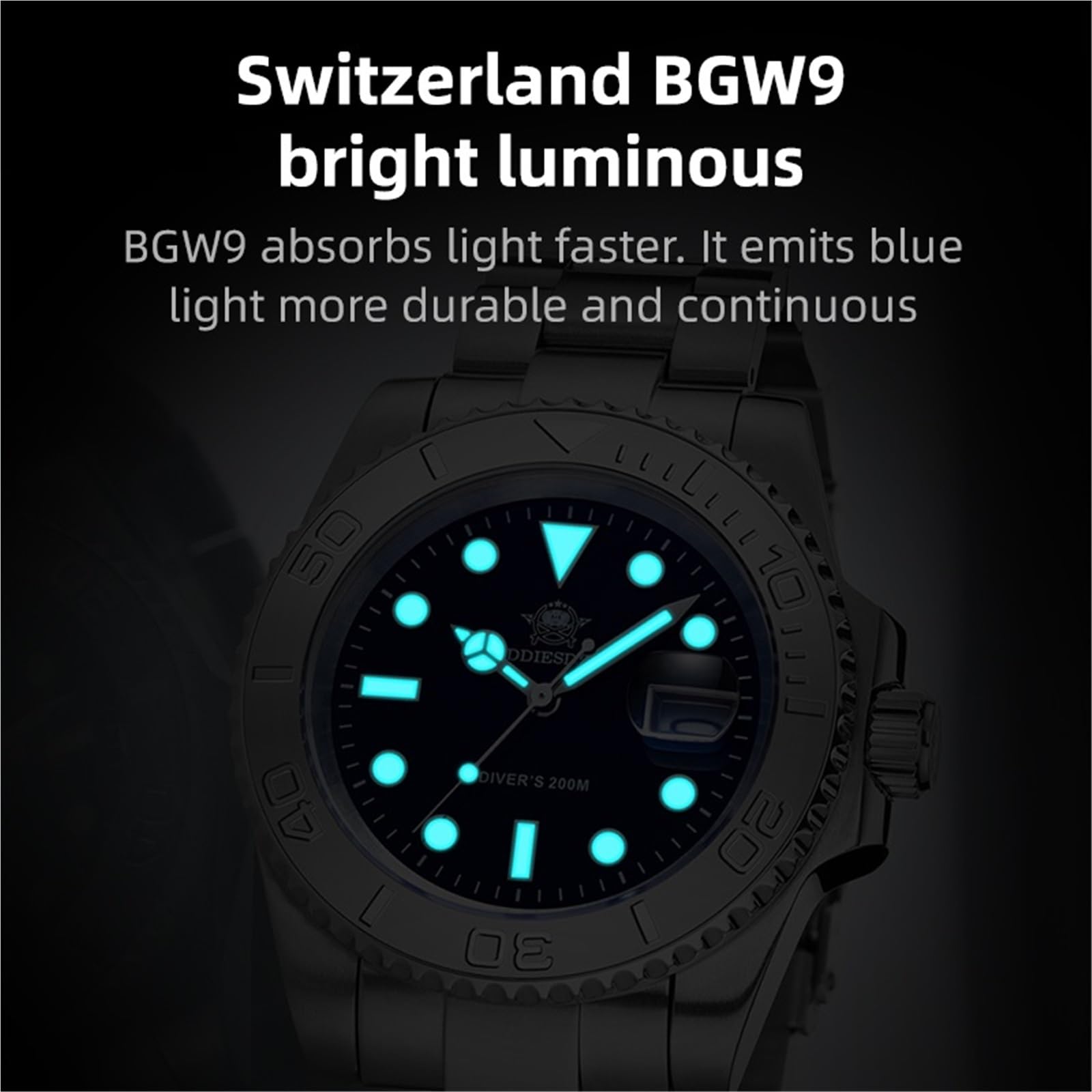 VELORE Zegarek ze stali nierdzewnej 200m Diver BGW9 Super Luminous RelOJ Hombre European and American Business Quartz Watch
