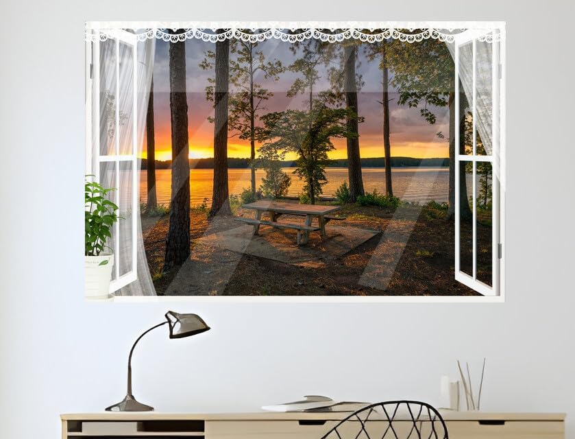 JVERF - JZZB31733 USA Lake Sunrises and Sunsets West Point Lake| Self-Adhesive Open Window Wall Sticker