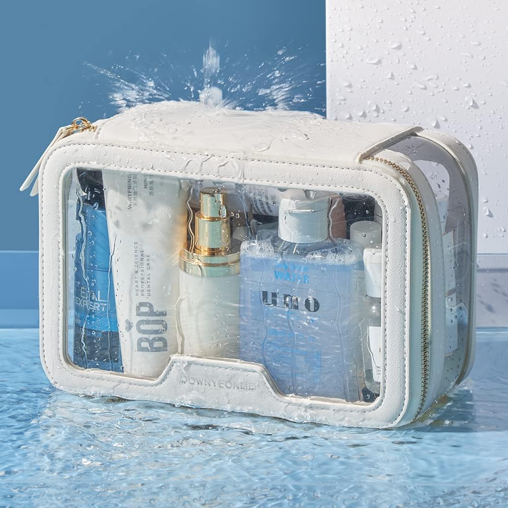 Estuche de maquillaje transparente, bolsa de aseo multiusos, estuche de tren de maquillaje, organizador de cosméticos portátil, bolsa de almacenamiento transparente, Blanco1